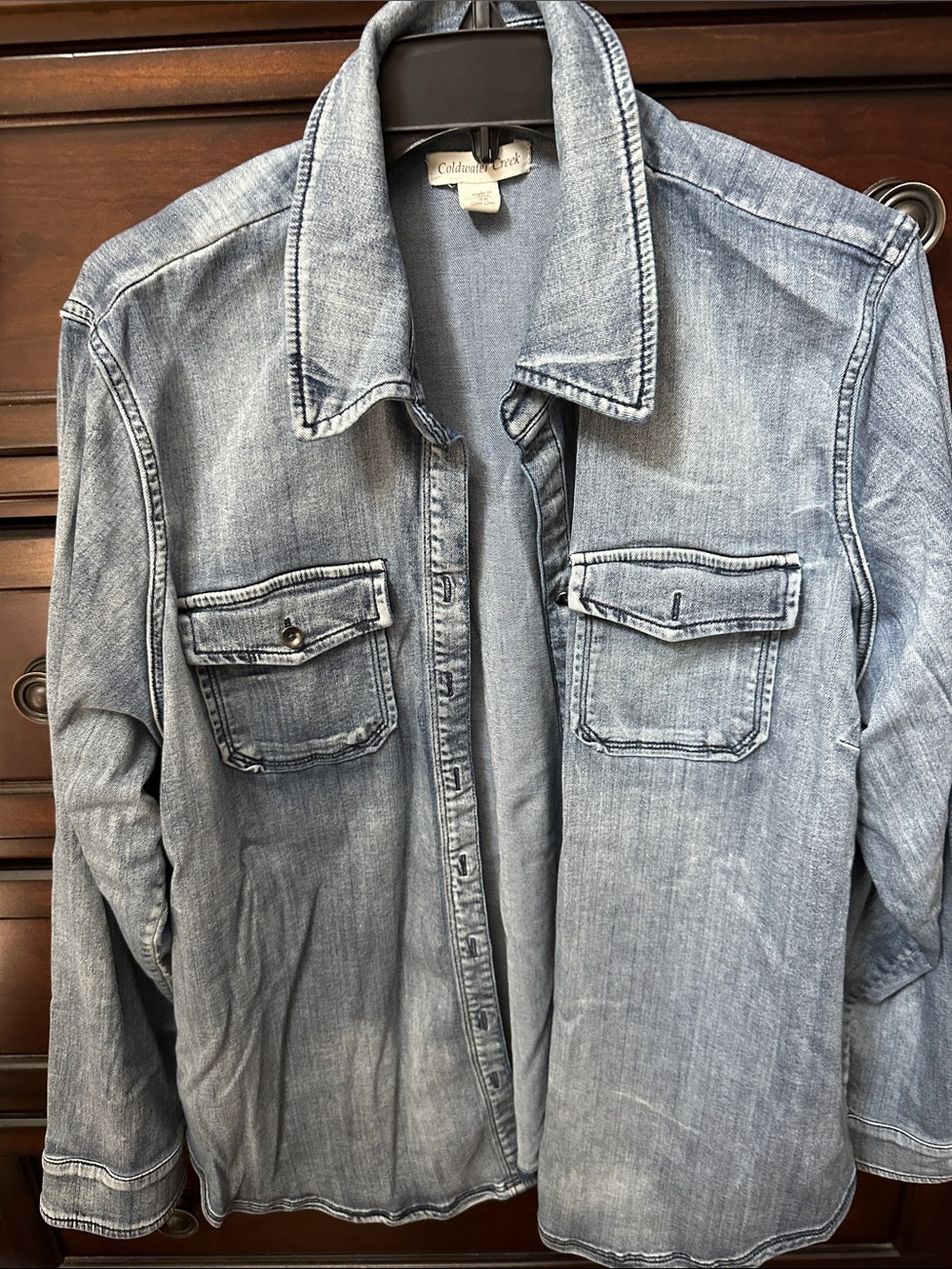 Coldwater Creek Light Blue Denim Button-Down Shirt Jacket